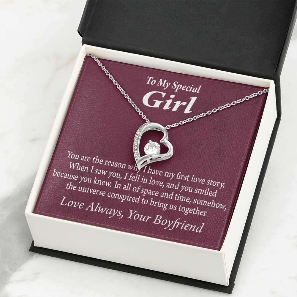 To My Girlfriend My Girlfriend The Reason For First Love Story Forever Necklace w Message Card-Express Your Love Gifts