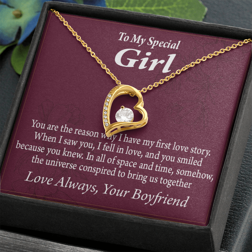 To My Girlfriend My Girlfriend The Reason For First Love Story Forever Necklace w Message Card-Express Your Love Gifts