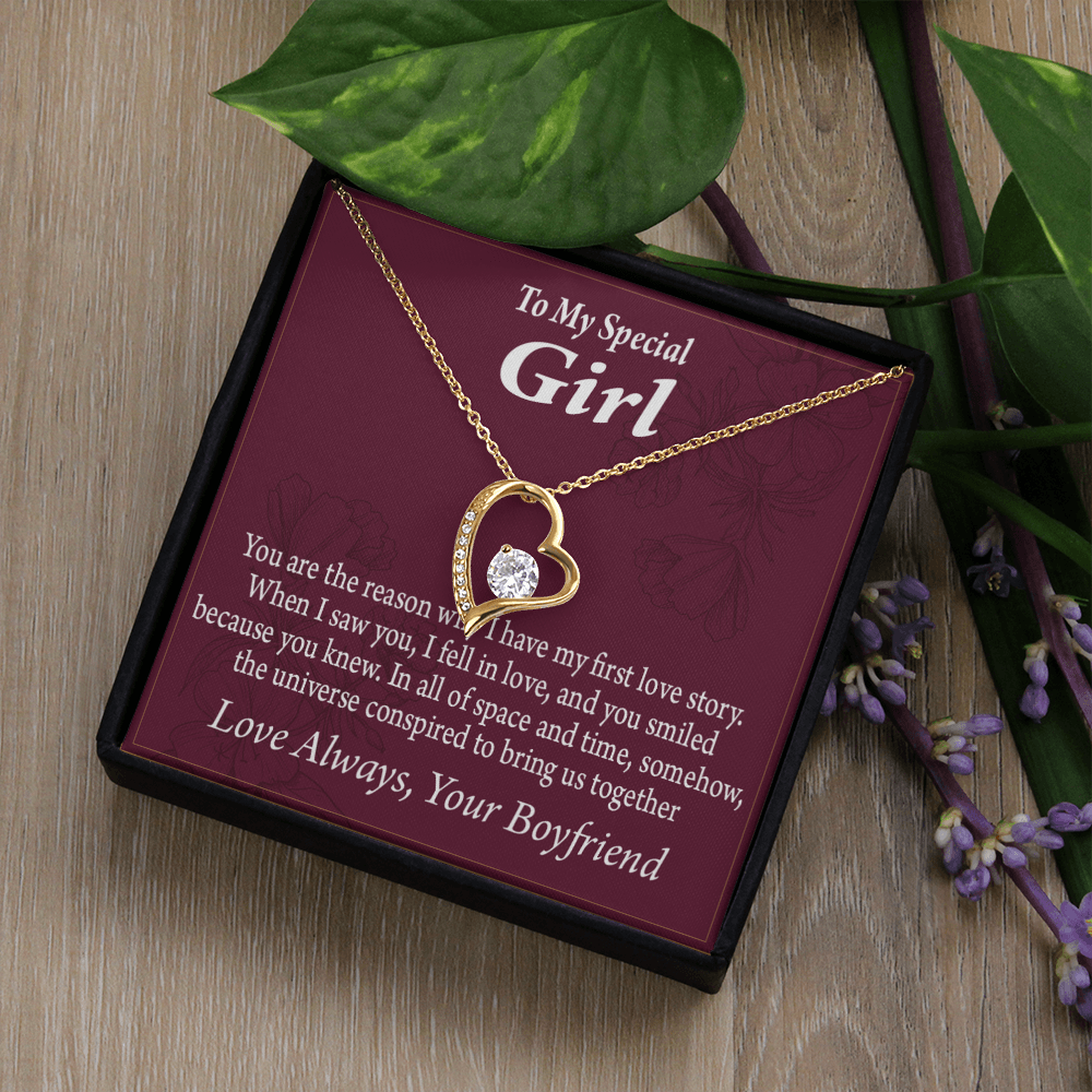 To My Girlfriend My Girlfriend The Reason For First Love Story Forever Necklace w Message Card-Express Your Love Gifts
