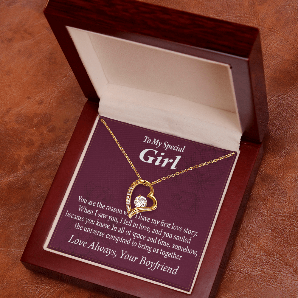 To My Girlfriend My Girlfriend The Reason For First Love Story Forever Necklace w Message Card-Express Your Love Gifts
