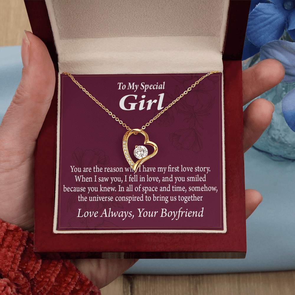 To My Girlfriend My Girlfriend The Reason For First Love Story Forever Necklace w Message Card-Express Your Love Gifts