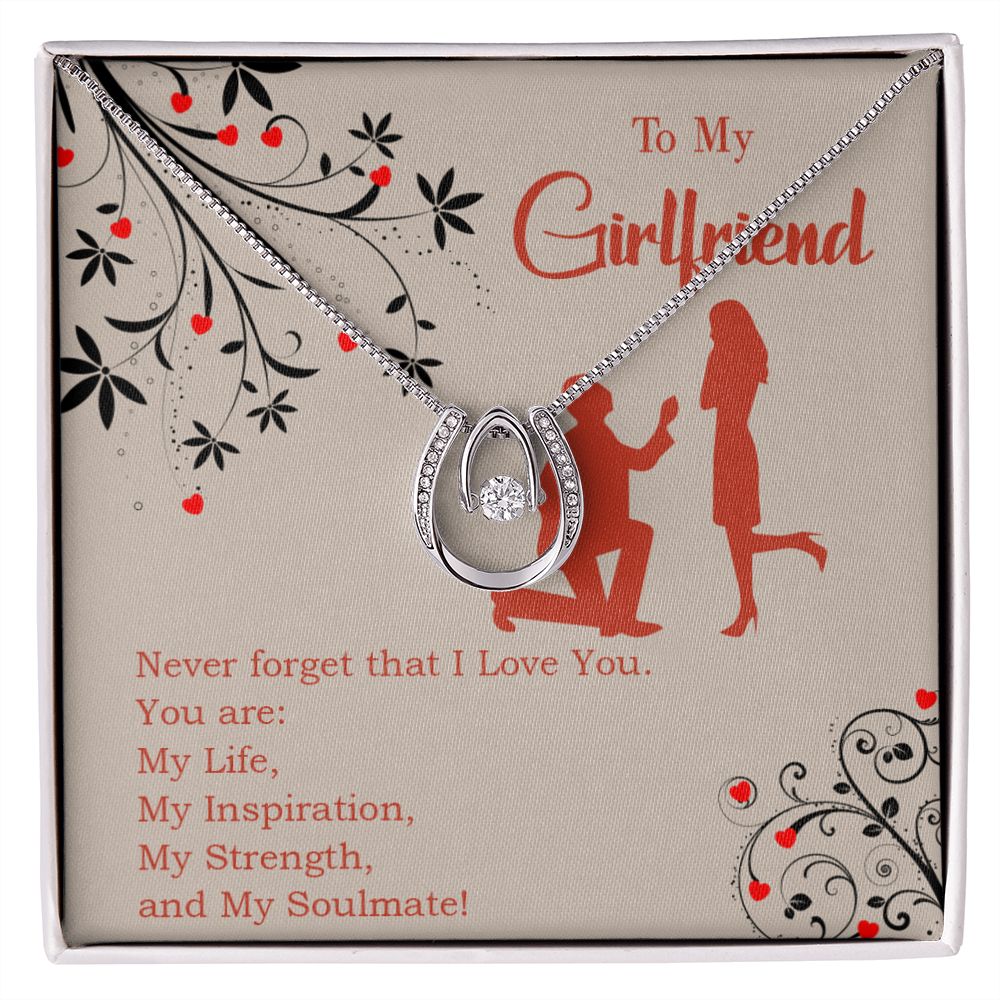 To My Girlfriend My Inspiration Lucky Horseshoe Necklace Message Card 14k w CZ Crystals-Express Your Love Gifts