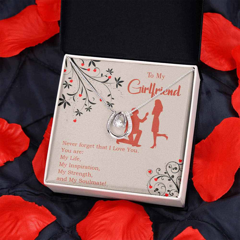 To My Girlfriend My Inspiration Lucky Horseshoe Necklace Message Card 14k w CZ Crystals-Express Your Love Gifts