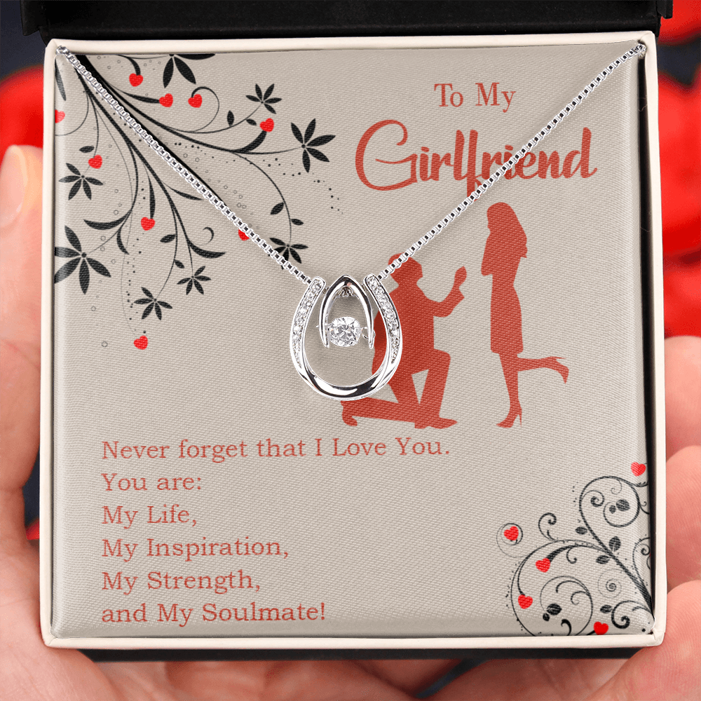 To My Girlfriend My Inspiration Lucky Horseshoe Necklace Message Card 14k w CZ Crystals-Express Your Love Gifts