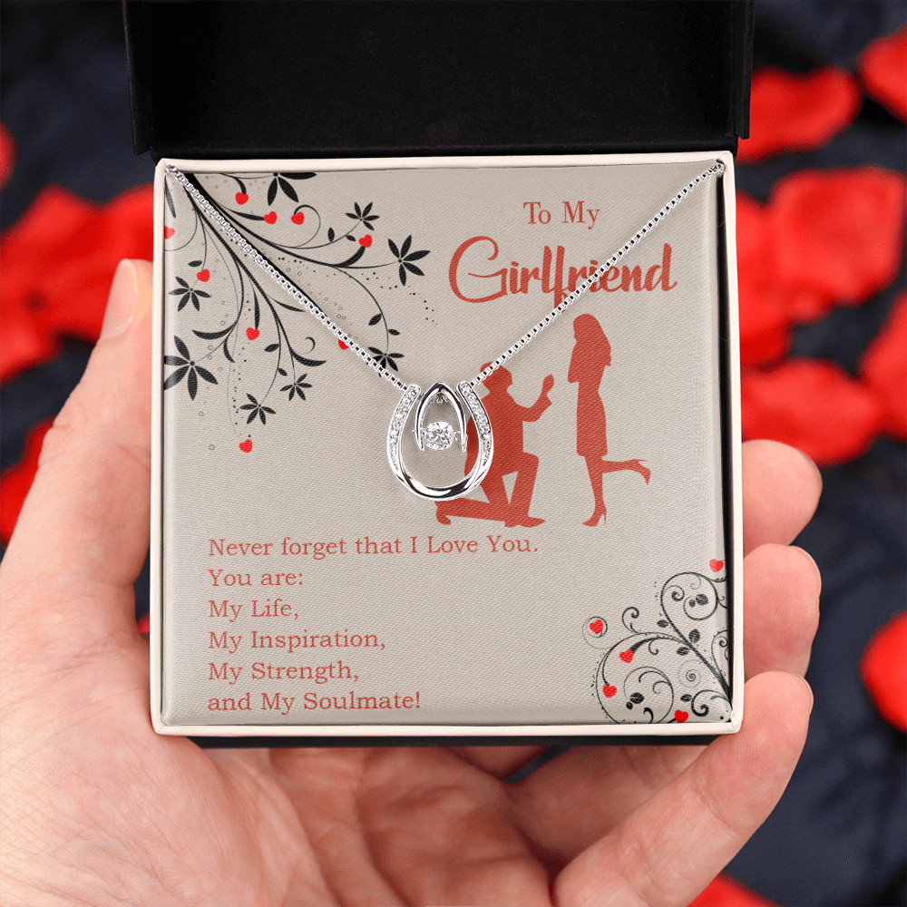 To My Girlfriend My Inspiration Lucky Horseshoe Necklace Message Card 14k w CZ Crystals-Express Your Love Gifts