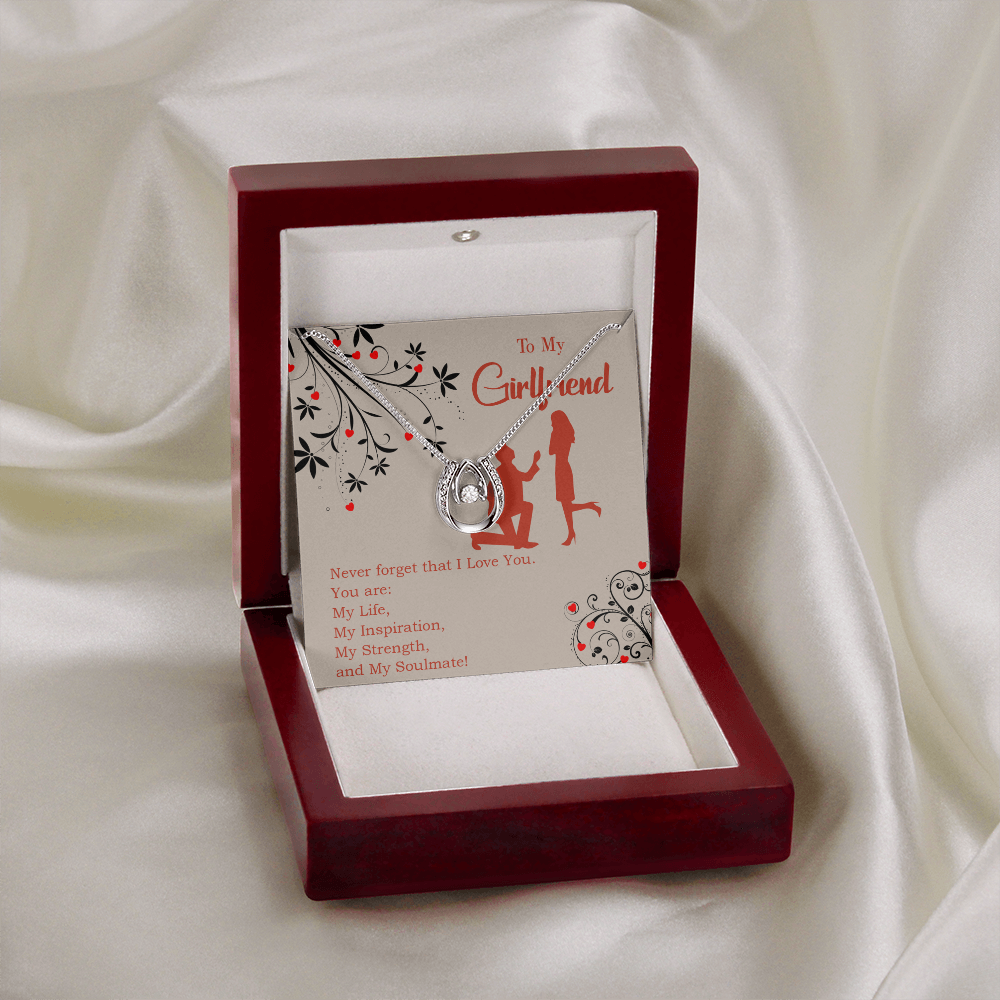 To My Girlfriend My Inspiration Lucky Horseshoe Necklace Message Card 14k w CZ Crystals-Express Your Love Gifts