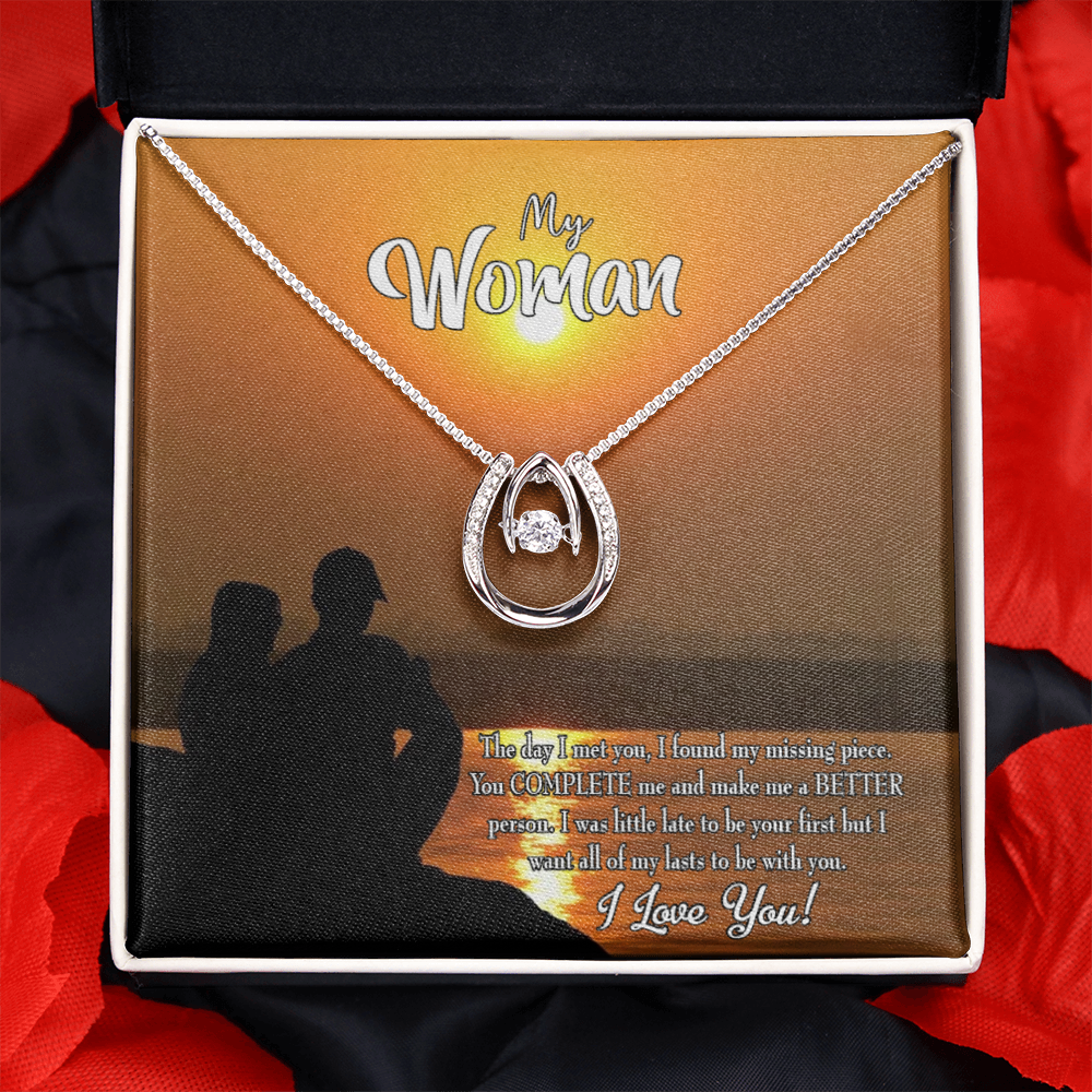To My Girlfriend My Last Lucky Horseshoe Necklace Message Card 14k w CZ Crystals-Express Your Love Gifts