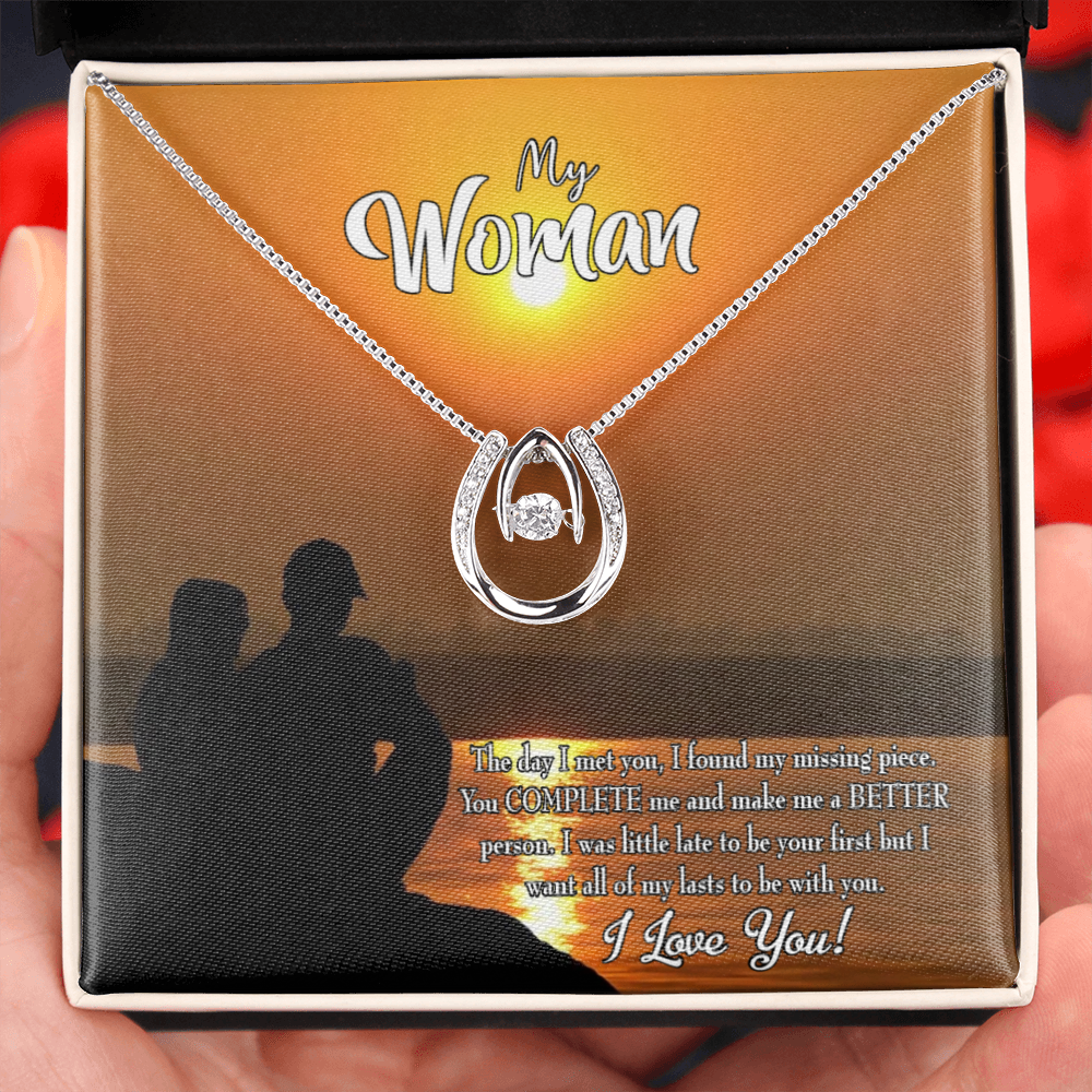 To My Girlfriend My Last Lucky Horseshoe Necklace Message Card 14k w CZ Crystals-Express Your Love Gifts