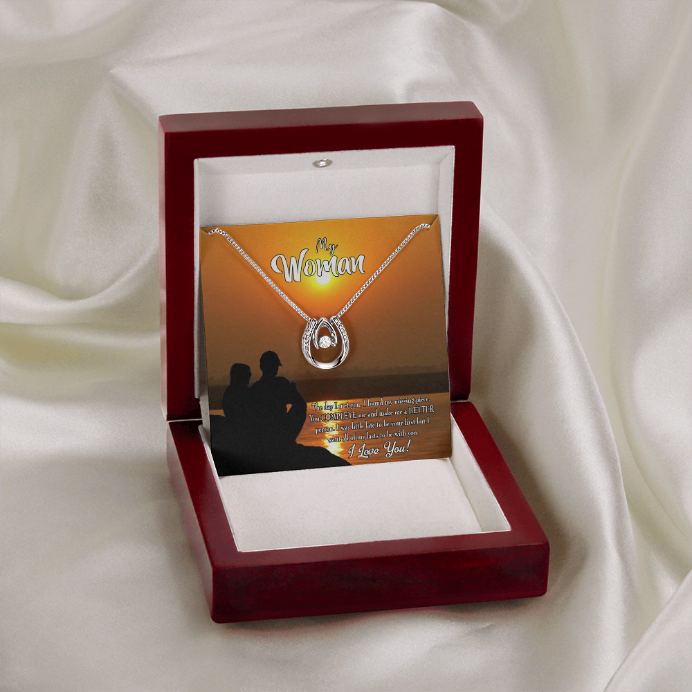 To My Girlfriend My Last Lucky Horseshoe Necklace Message Card 14k w CZ Crystals-Express Your Love Gifts
