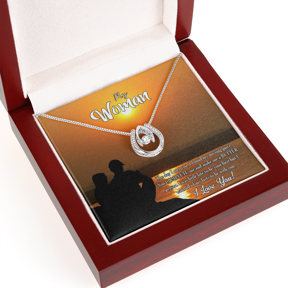 To My Girlfriend My Last Lucky Horseshoe Necklace Message Card 14k w CZ Crystals-Express Your Love Gifts
