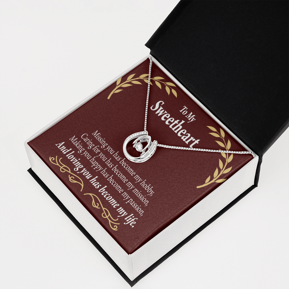 To My Girlfriend My Passion Lucky Horseshoe Necklace Message Card 14k w CZ Crystals-Express Your Love Gifts