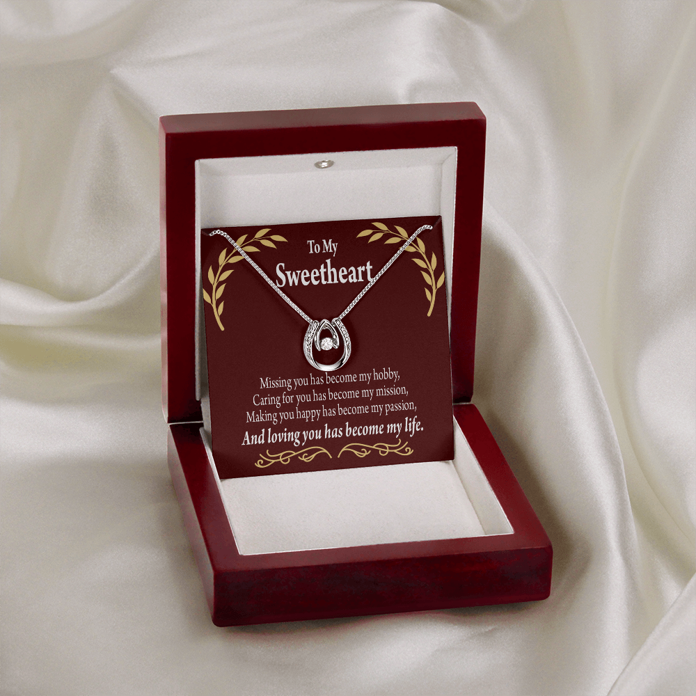 To My Girlfriend My Passion Lucky Horseshoe Necklace Message Card 14k w CZ Crystals-Express Your Love Gifts