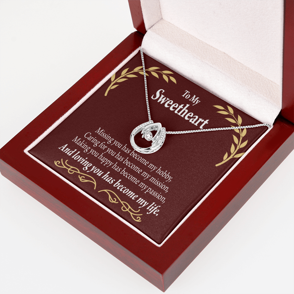 To My Girlfriend My Passion Lucky Horseshoe Necklace Message Card 14k w CZ Crystals-Express Your Love Gifts