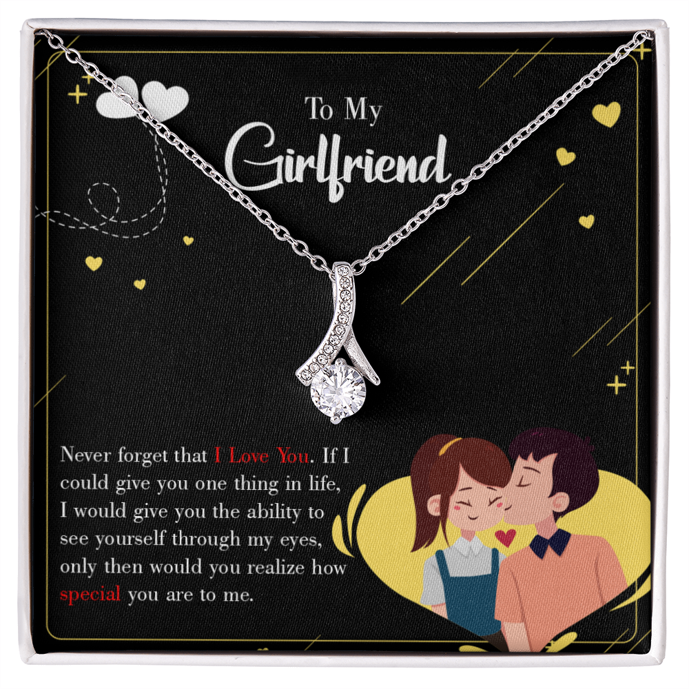 To My Girlfriend Never Forget Alluring Ribbon Necklace Message Card-Express Your Love Gifts