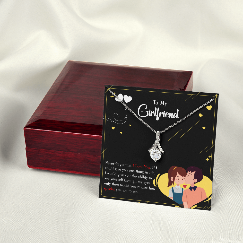 To My Girlfriend Never Forget Alluring Ribbon Necklace Message Card-Express Your Love Gifts