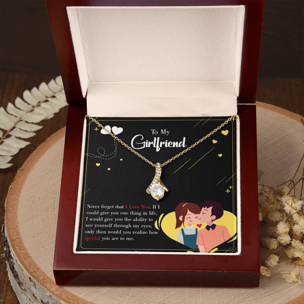 To My Girlfriend Never Forget Alluring Ribbon Necklace Message Card-Express Your Love Gifts