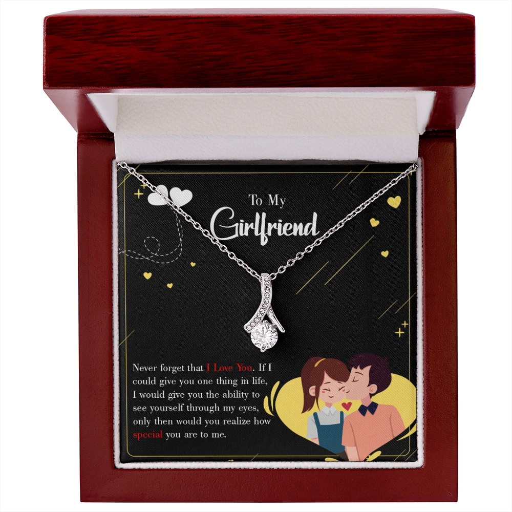 To My Girlfriend Never Forget Alluring Ribbon Necklace Message Card-Express Your Love Gifts