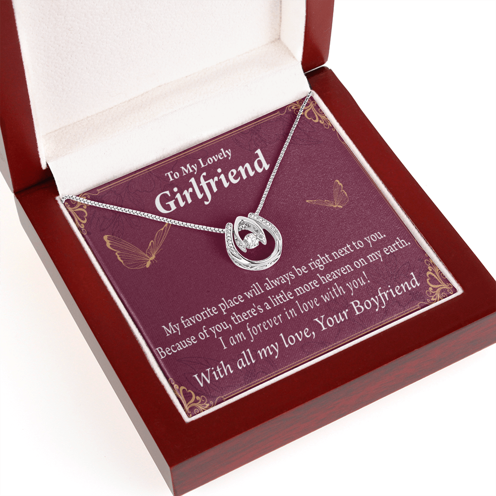 To My Girlfriend Next To You Lucky Horseshoe Necklace Message Card 14k w CZ Crystals-Express Your Love Gifts