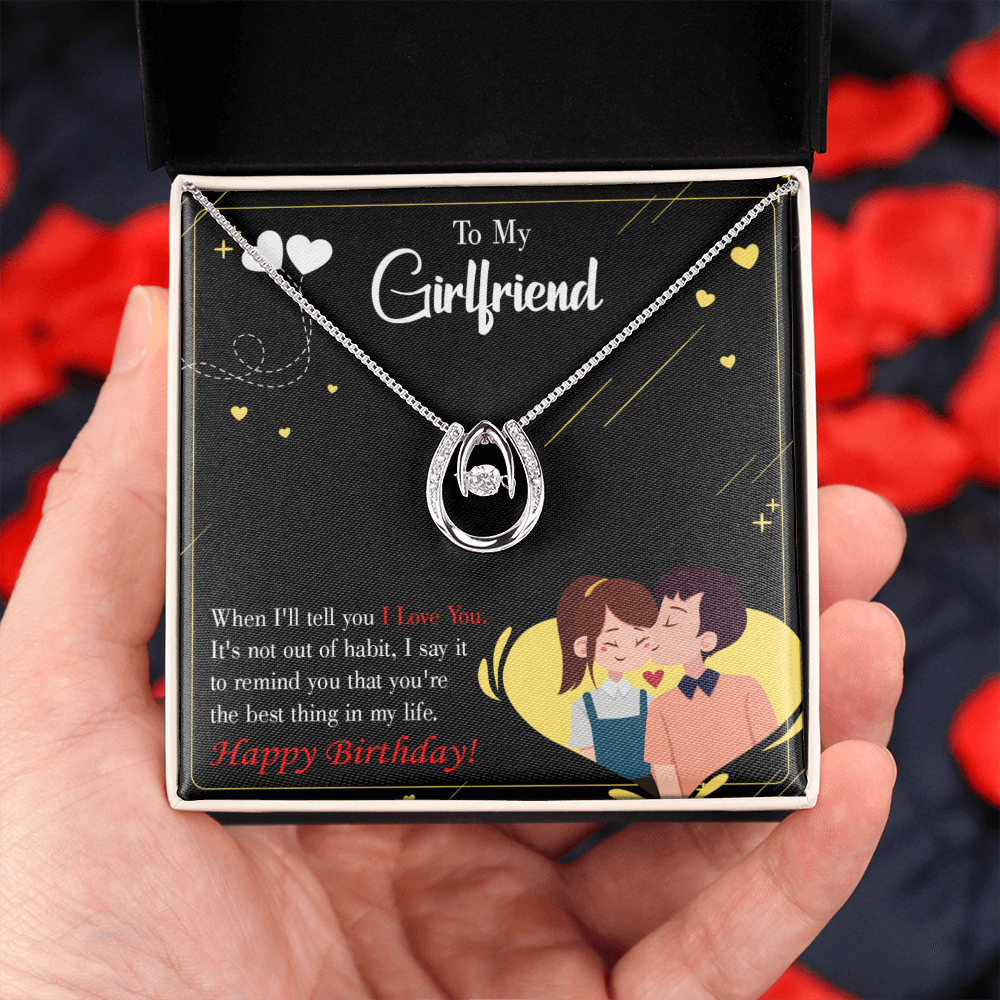 To My Girlfriend Not Out of Habit Lucky Horseshoe Necklace Message Card 14k w CZ Crystals-Express Your Love Gifts