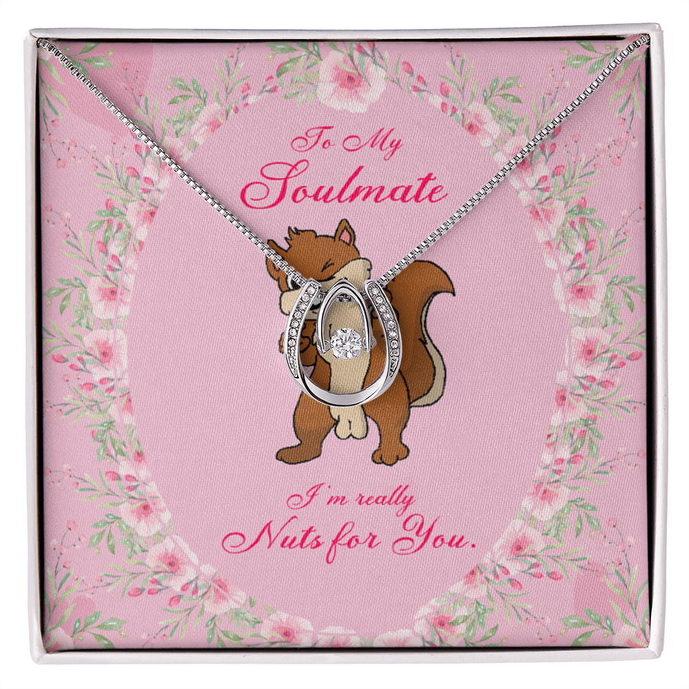 To My Girlfriend Nuts For You Lucky Horseshoe Necklace Message Card 14k w CZ Crystals-Express Your Love Gifts