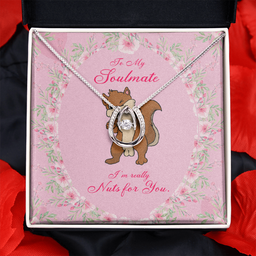 To My Girlfriend Nuts For You Lucky Horseshoe Necklace Message Card 14k w CZ Crystals-Express Your Love Gifts