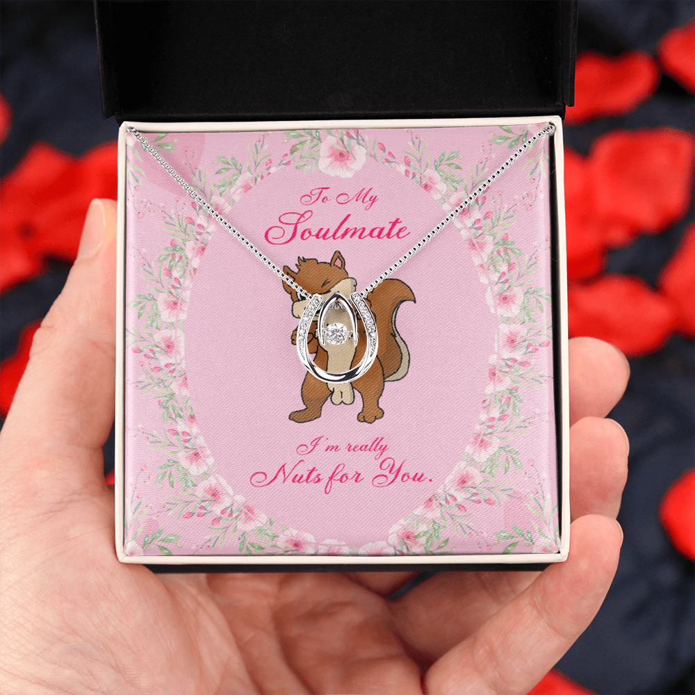 To My Girlfriend Nuts For You Lucky Horseshoe Necklace Message Card 14k w CZ Crystals-Express Your Love Gifts