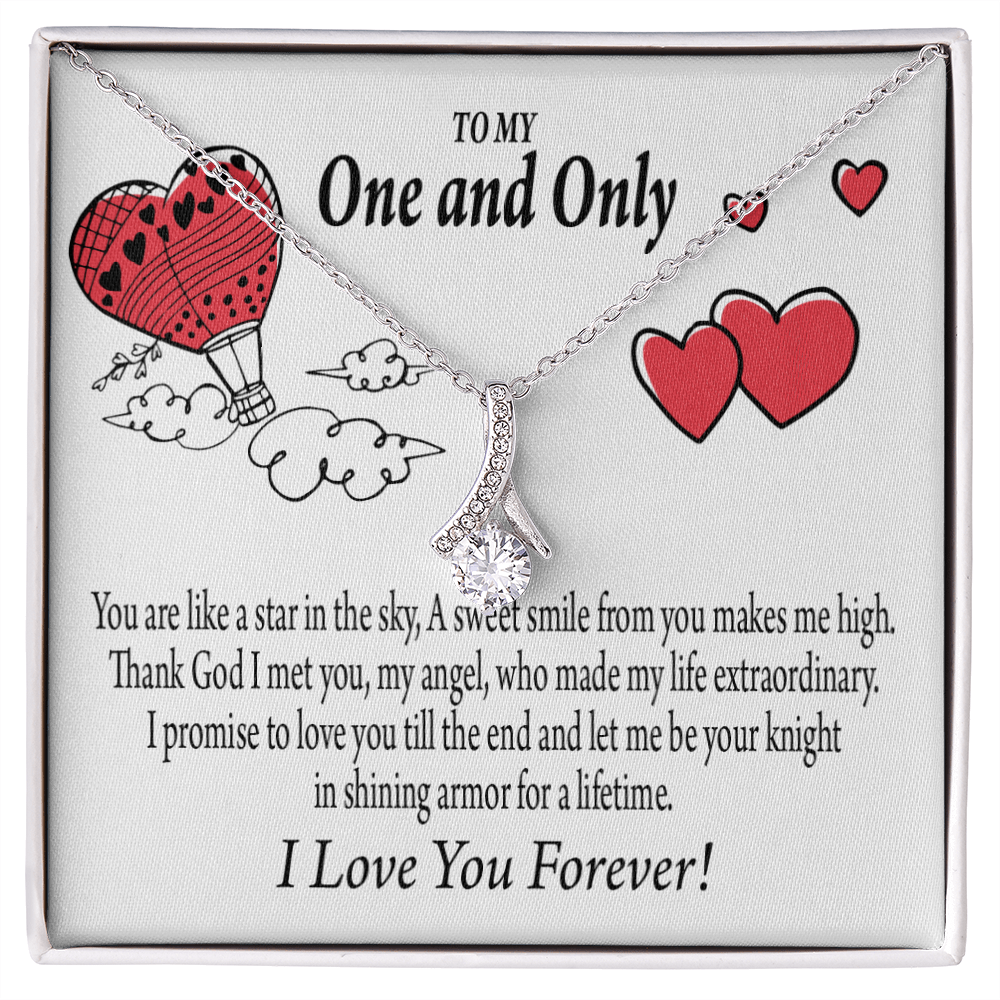 To My Girlfriend One & Only Alluring Ribbon Necklace Message Card-Express Your Love Gifts