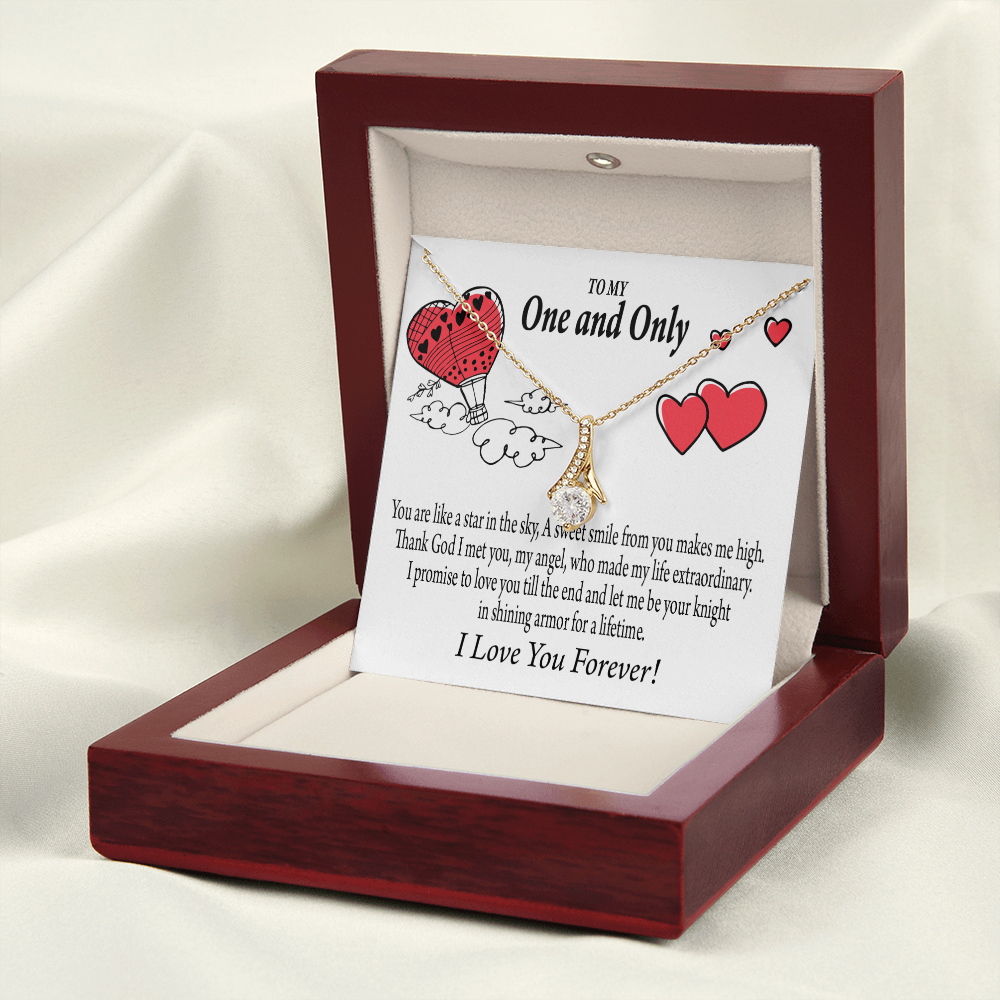 To My Girlfriend One & Only Alluring Ribbon Necklace Message Card-Express Your Love Gifts