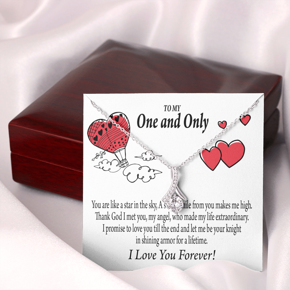 To My Girlfriend One & Only Alluring Ribbon Necklace Message Card-Express Your Love Gifts