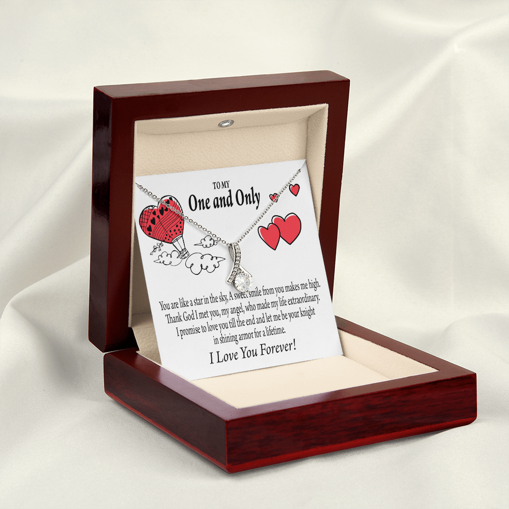 To My Girlfriend One & Only Alluring Ribbon Necklace Message Card-Express Your Love Gifts