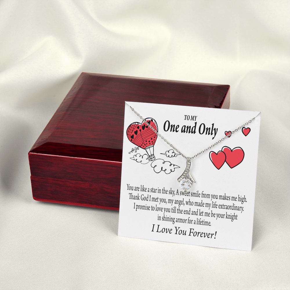 To My Girlfriend One & Only Alluring Ribbon Necklace Message Card-Express Your Love Gifts