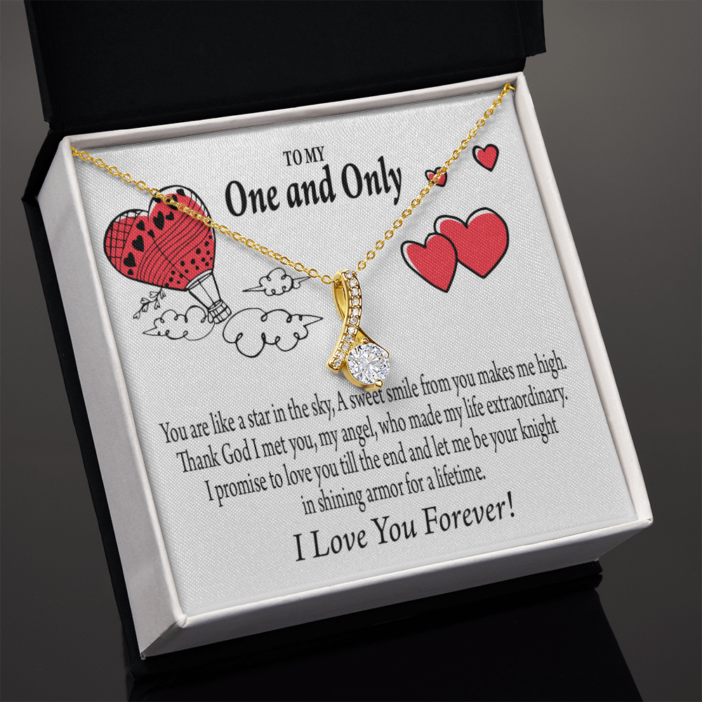 To My Girlfriend One & Only Alluring Ribbon Necklace Message Card-Express Your Love Gifts