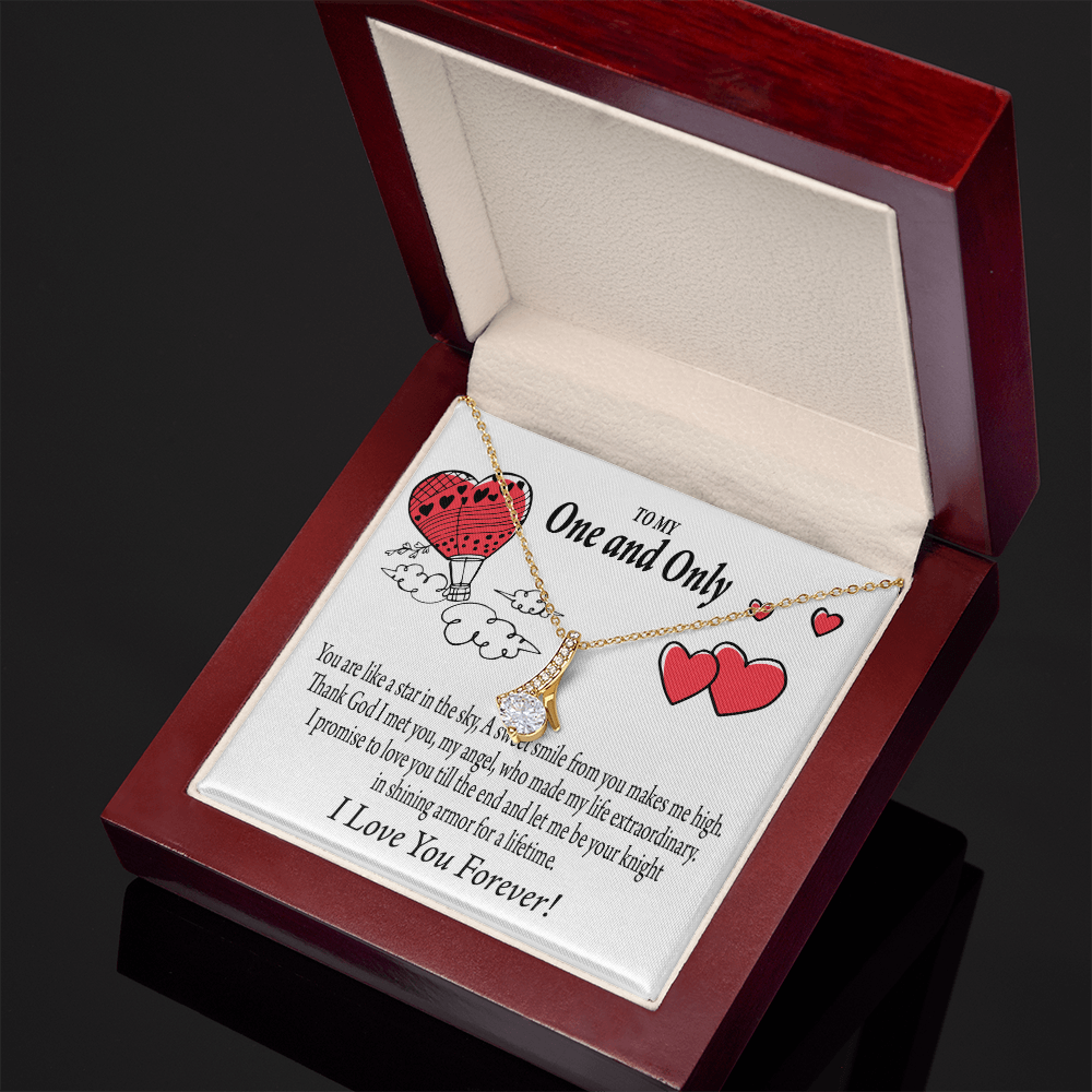 To My Girlfriend One & Only Alluring Ribbon Necklace Message Card-Express Your Love Gifts