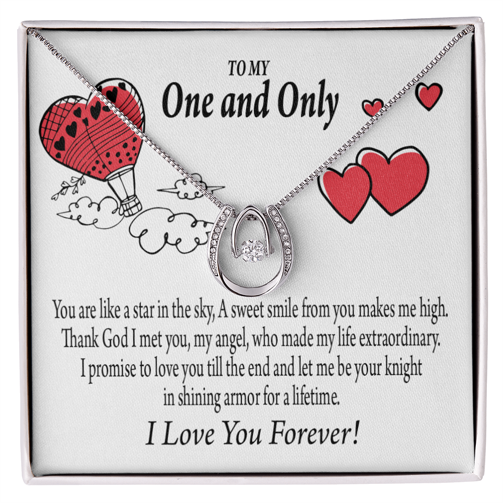 To My Girlfriend One &amp; Only Lucky Horseshoe Necklace Message Card 14k w CZ Crystals-Express Your Love Gifts