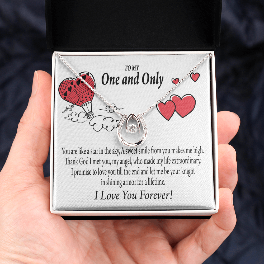 To My Girlfriend One & Only Lucky Horseshoe Necklace Message Card 14k w CZ Crystals-Express Your Love Gifts