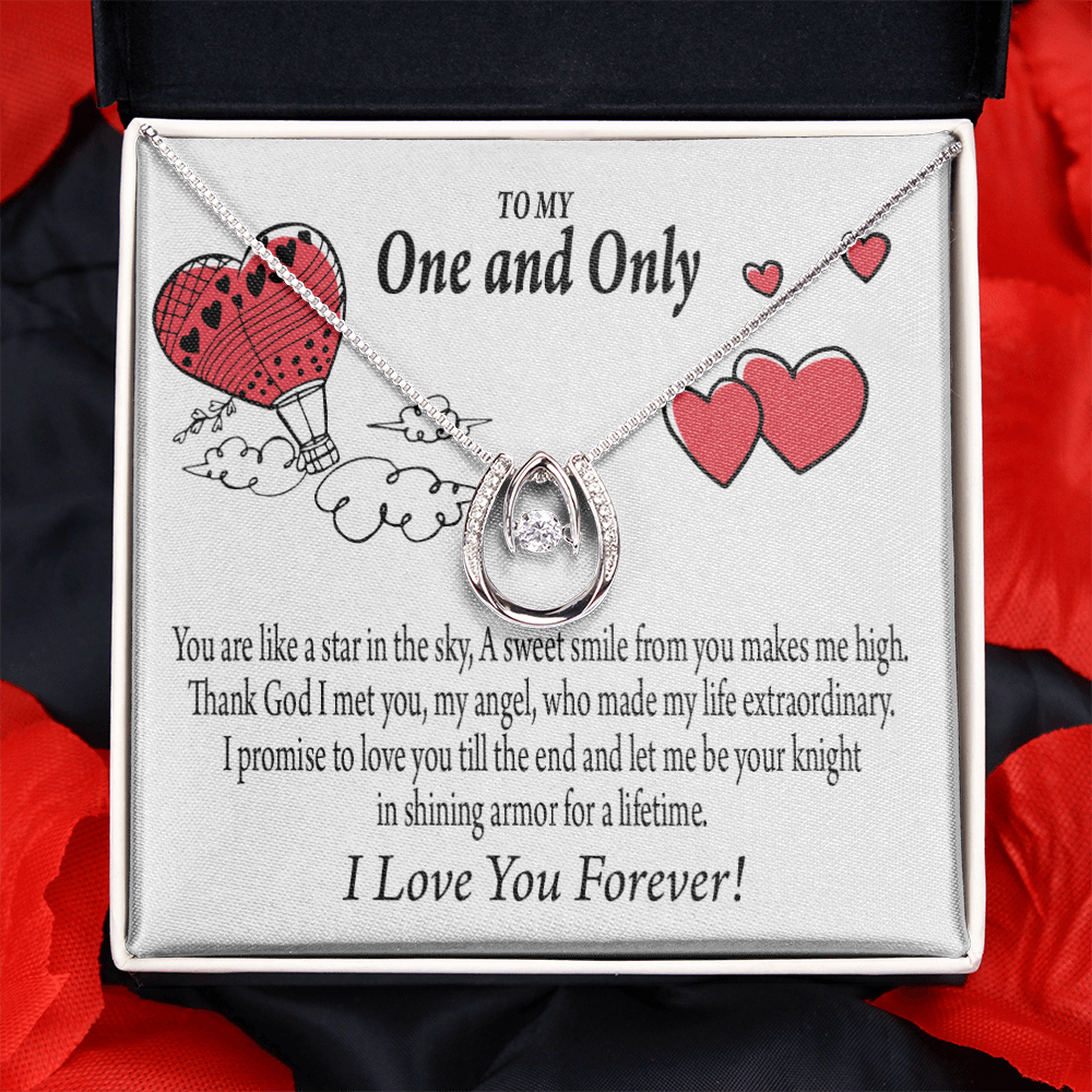 To My Girlfriend One & Only Lucky Horseshoe Necklace Message Card 14k w CZ Crystals-Express Your Love Gifts