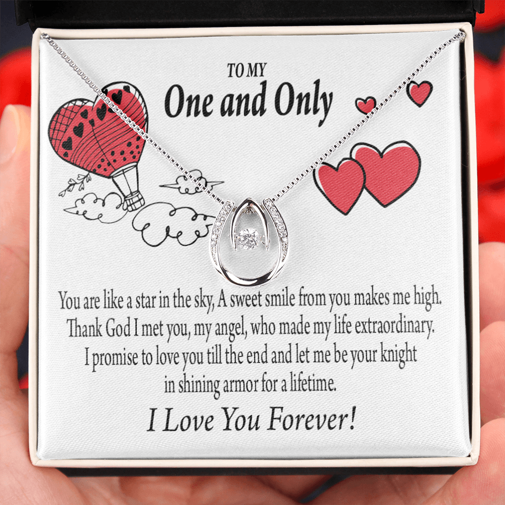 To My Girlfriend One & Only Lucky Horseshoe Necklace Message Card 14k w CZ Crystals-Express Your Love Gifts