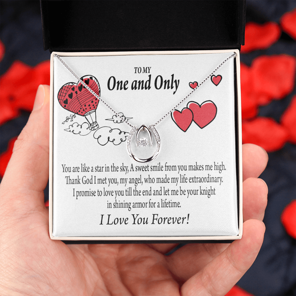 To My Girlfriend One & Only Lucky Horseshoe Necklace Message Card 14k w CZ Crystals-Express Your Love Gifts