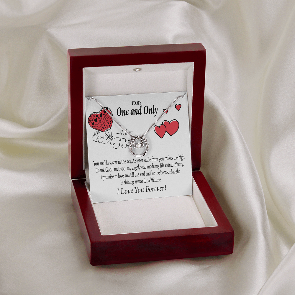 To My Girlfriend One & Only Lucky Horseshoe Necklace Message Card 14k w CZ Crystals-Express Your Love Gifts