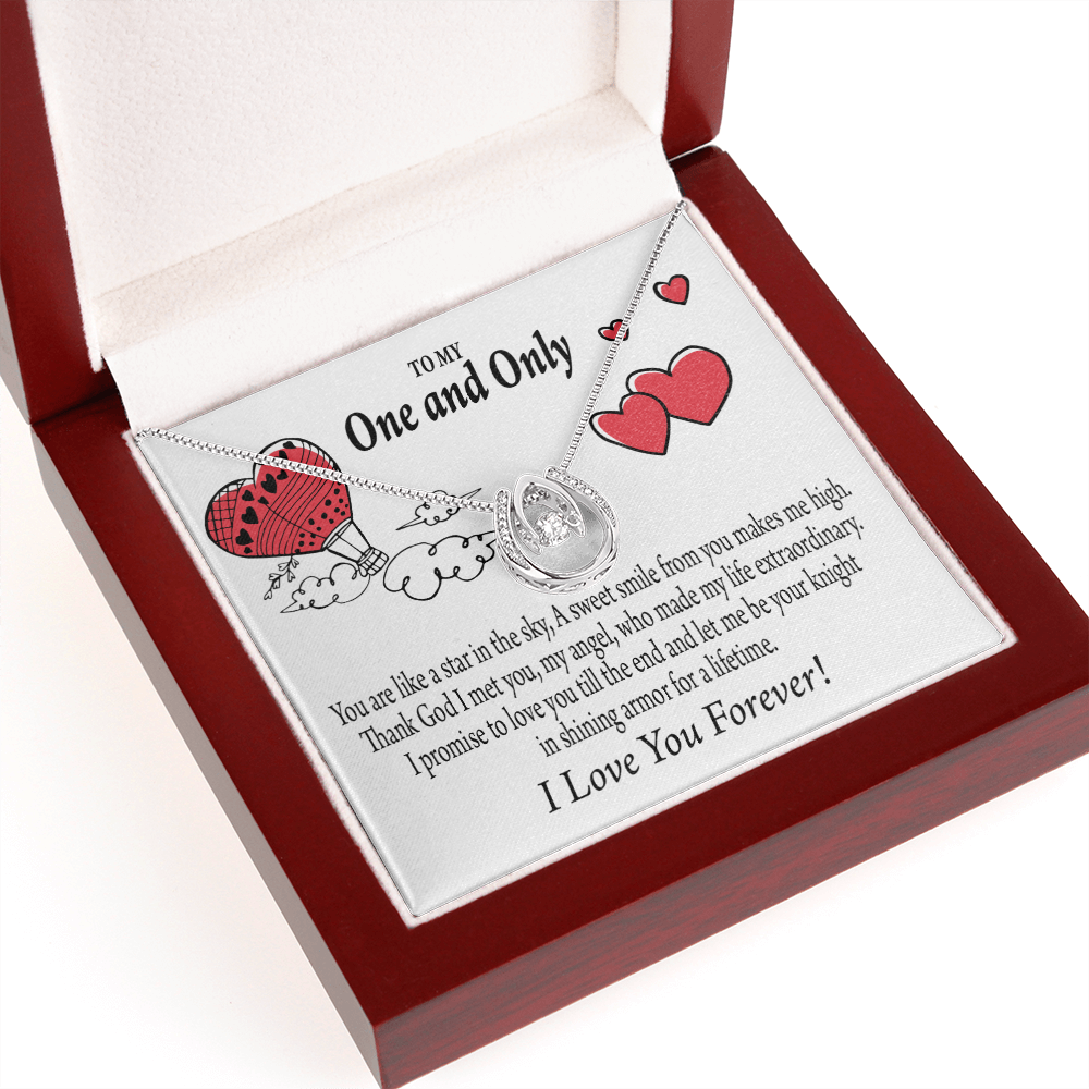 To My Girlfriend One & Only Lucky Horseshoe Necklace Message Card 14k w CZ Crystals-Express Your Love Gifts