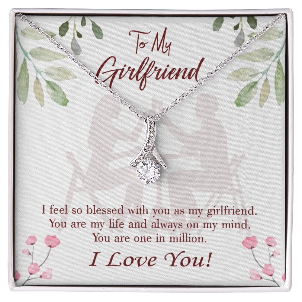 To My Girlfriend One in Million Alluring Ribbon Necklace Message Card-Express Your Love Gifts