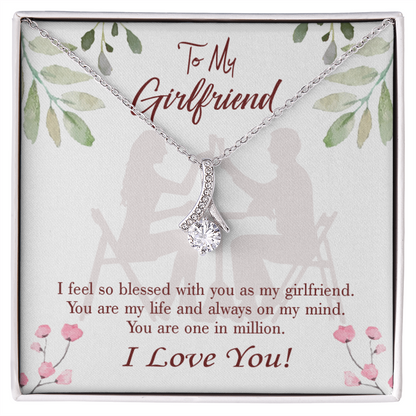 To My Girlfriend One in Million Alluring Ribbon Necklace Message Card-Express Your Love Gifts