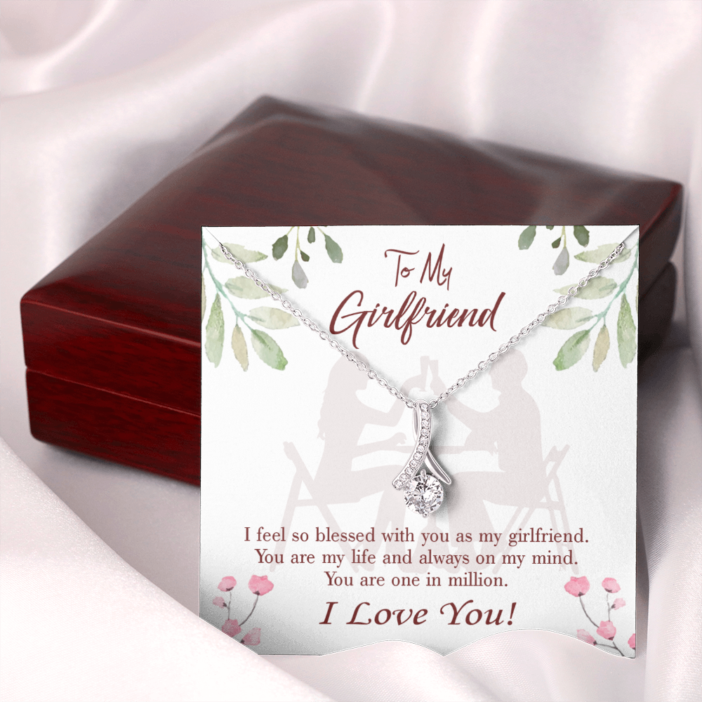 To My Girlfriend One in Million Alluring Ribbon Necklace Message Card-Express Your Love Gifts