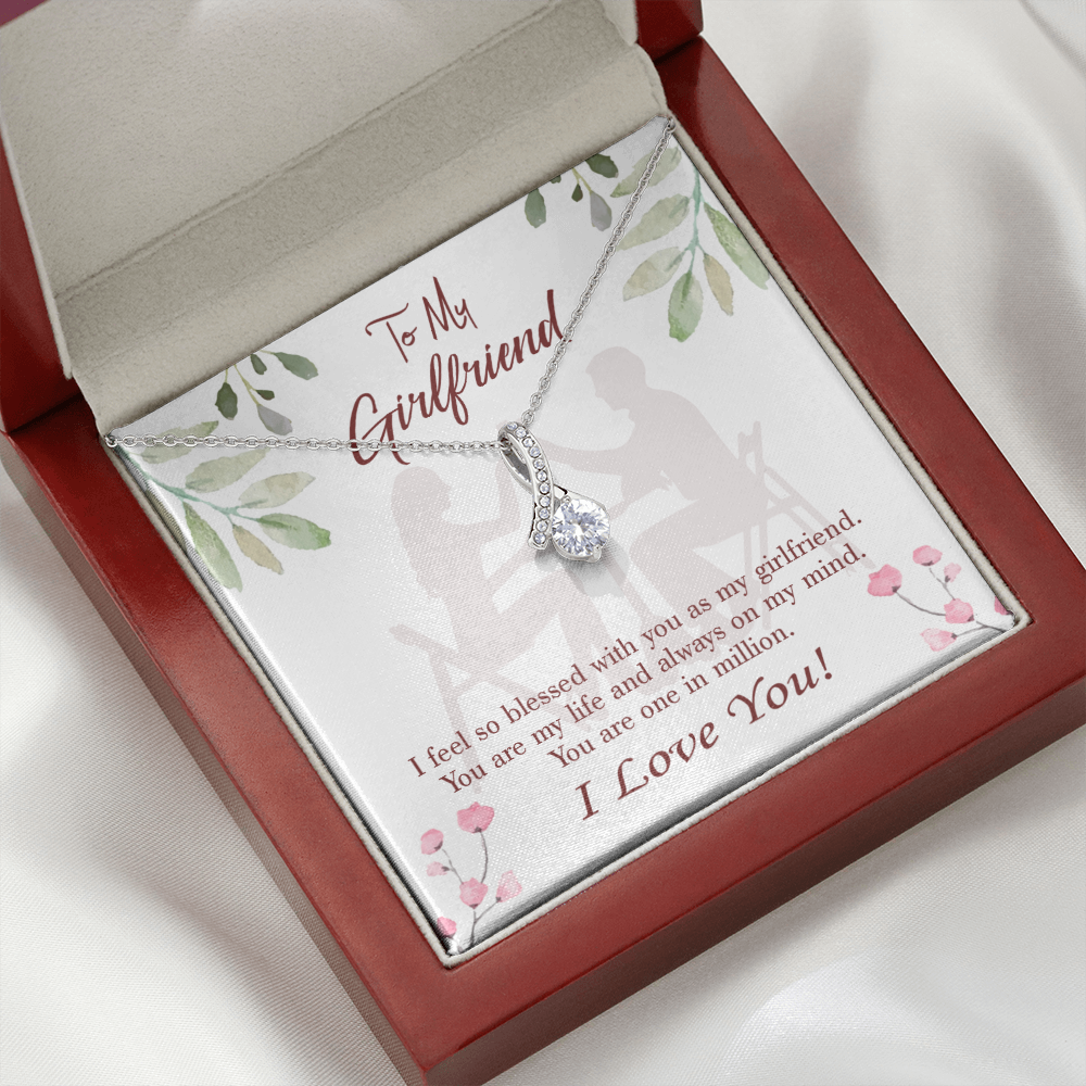 To My Girlfriend One in Million Alluring Ribbon Necklace Message Card-Express Your Love Gifts