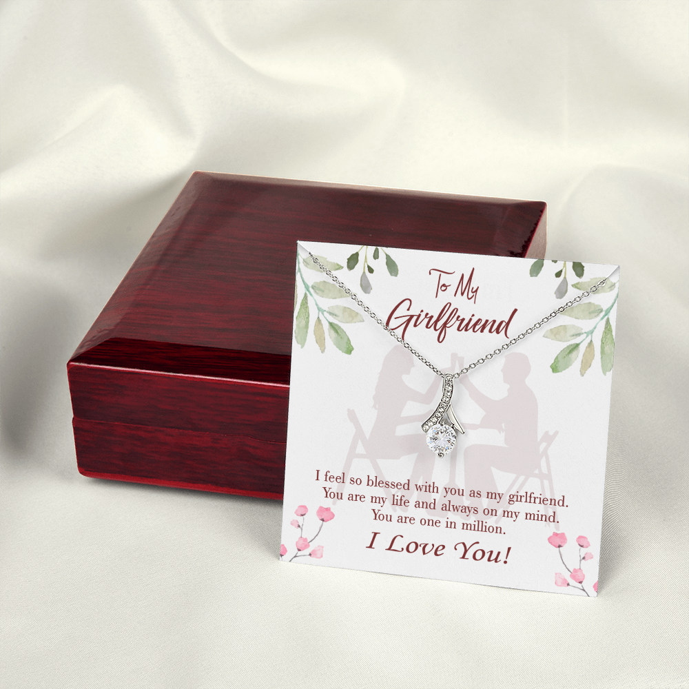 To My Girlfriend One in Million Alluring Ribbon Necklace Message Card-Express Your Love Gifts