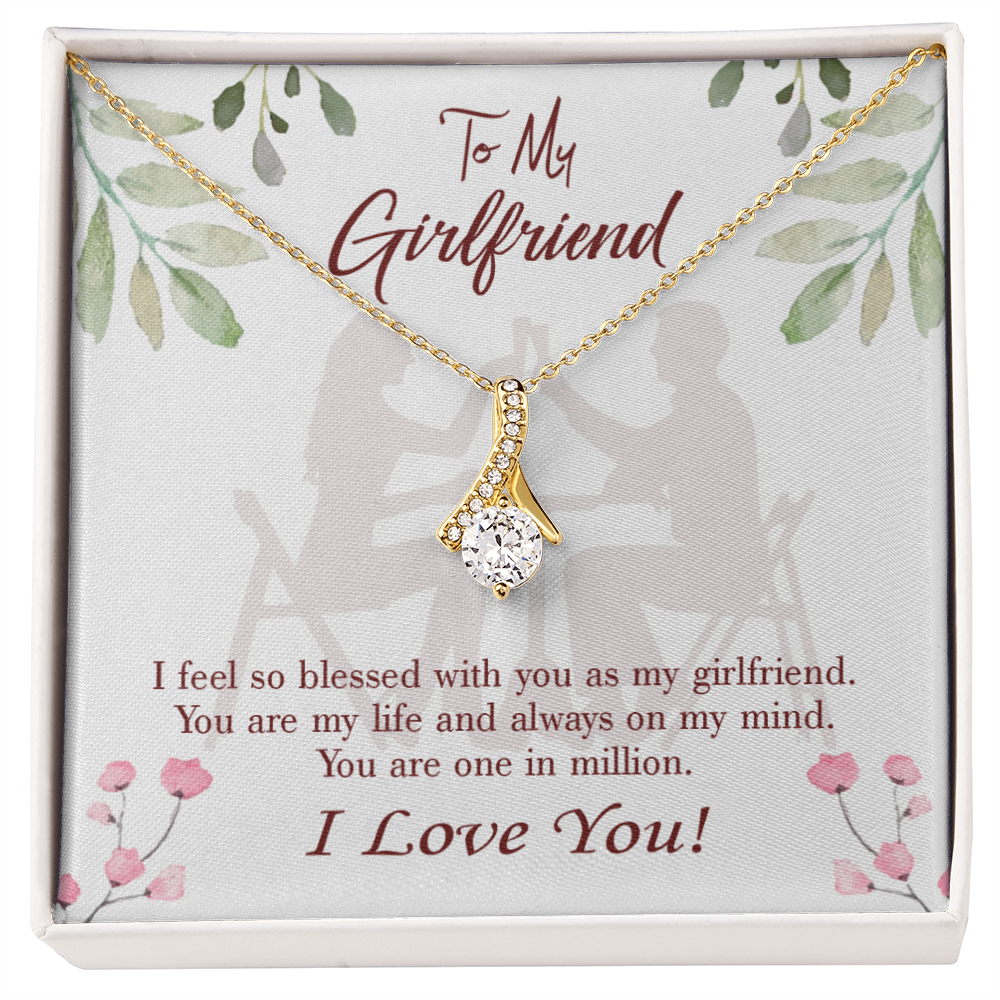 To My Girlfriend One in Million Alluring Ribbon Necklace Message Card-Express Your Love Gifts