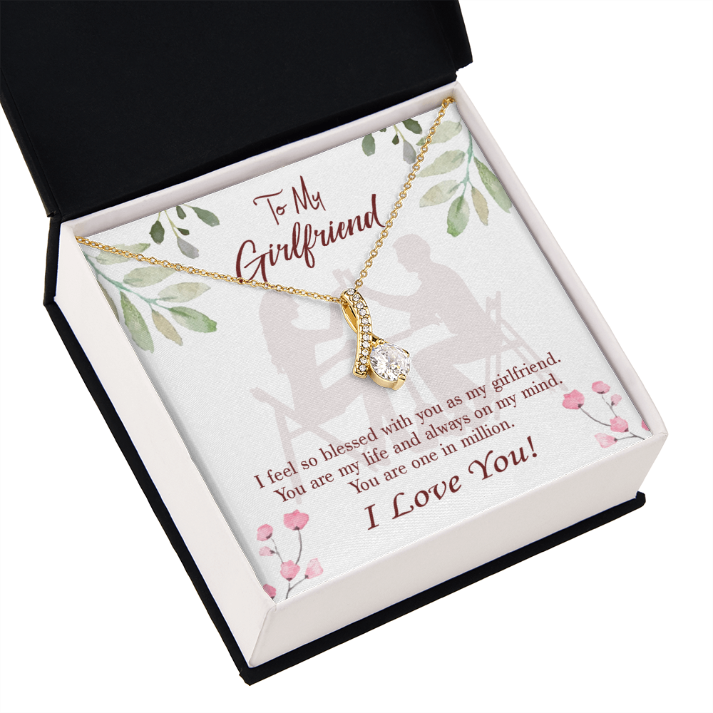 To My Girlfriend One in Million Alluring Ribbon Necklace Message Card-Express Your Love Gifts
