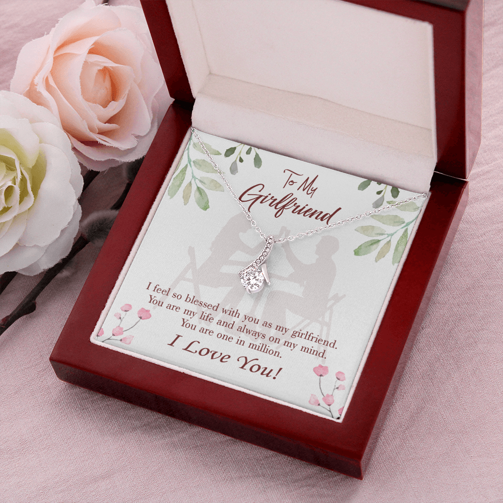 To My Girlfriend One in Million Alluring Ribbon Necklace Message Card-Express Your Love Gifts