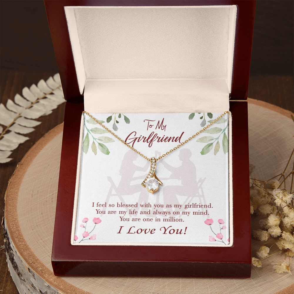 To My Girlfriend One in Million Alluring Ribbon Necklace Message Card-Express Your Love Gifts