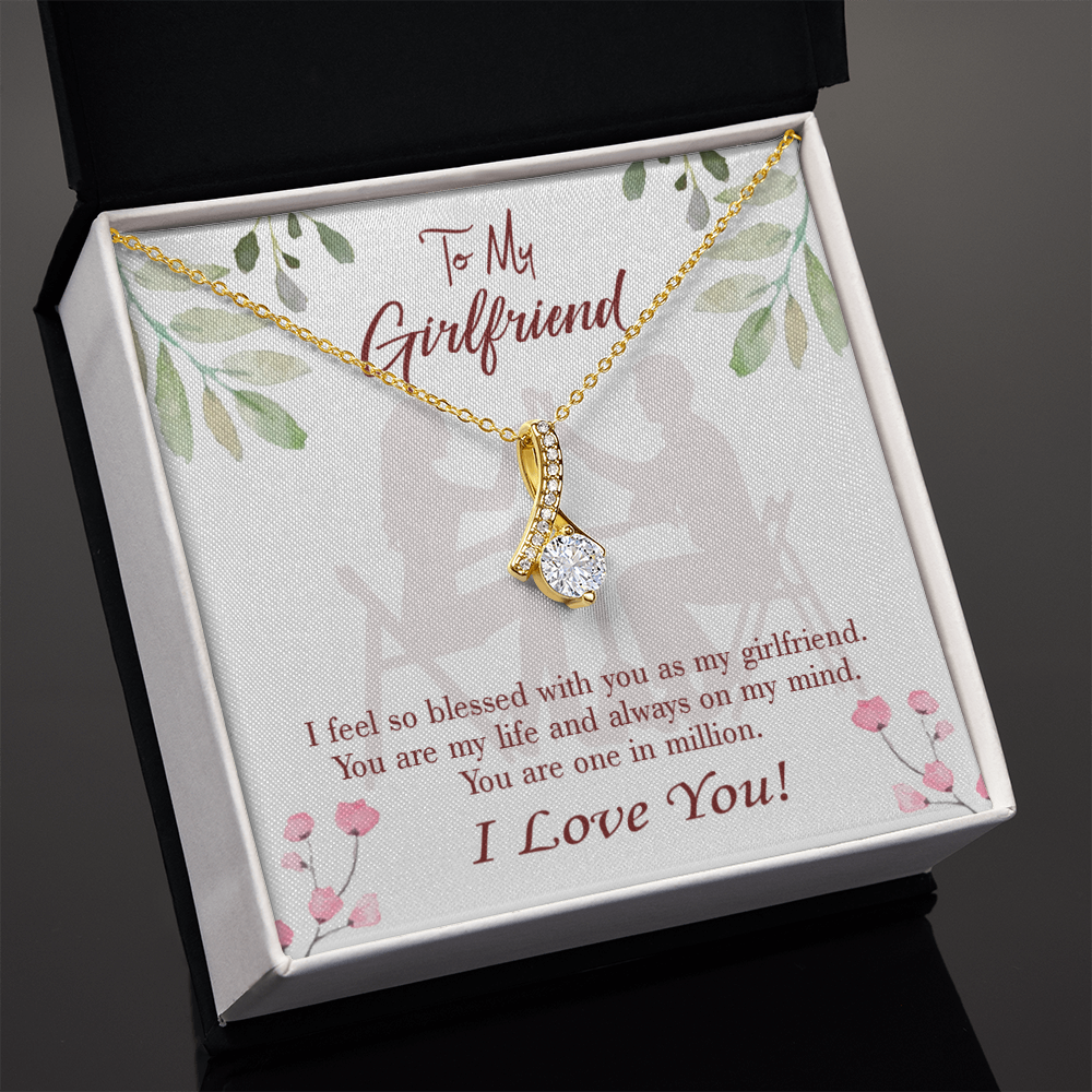 To My Girlfriend One in Million Alluring Ribbon Necklace Message Card-Express Your Love Gifts